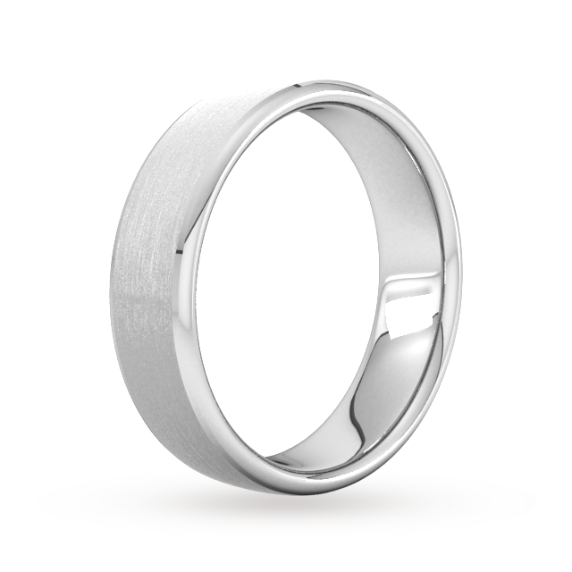 Goldsmiths 6mm Flat Court Heavy Polished Chamfered Edges With Matt Centre Wedding Ring In 18 Carat White Gold