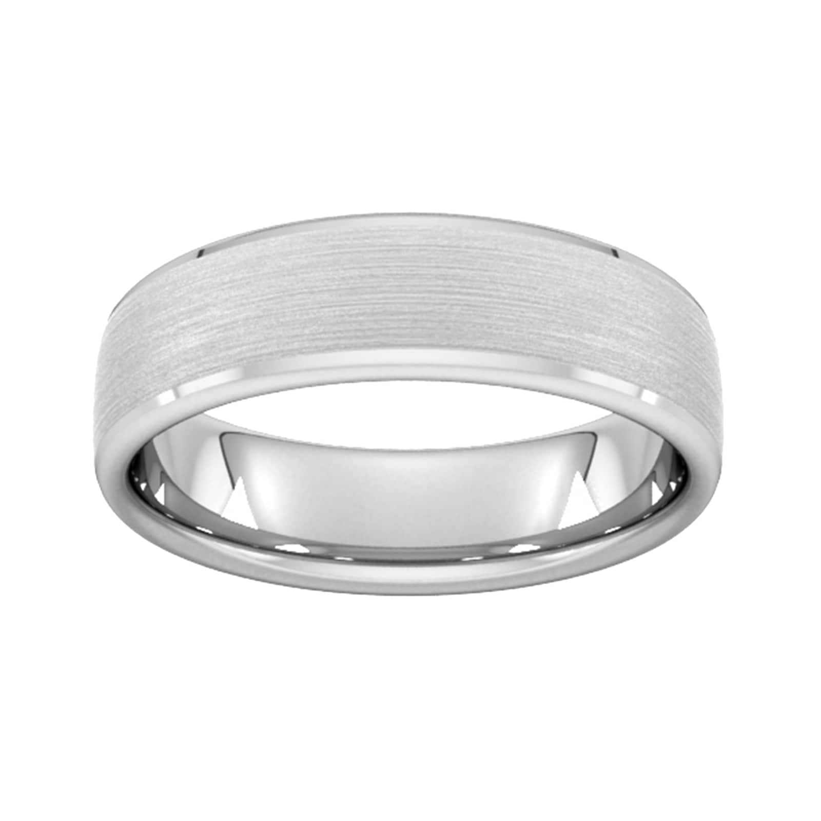 Goldsmiths 6mm Flat Court Heavy Polished Chamfered Edges With Matt Centre Wedding Ring In Platinum Goldsmiths 6mm Flat Court Heavy Polished Chamfered Edges With Matt Centre Wedding Ring In Platinum