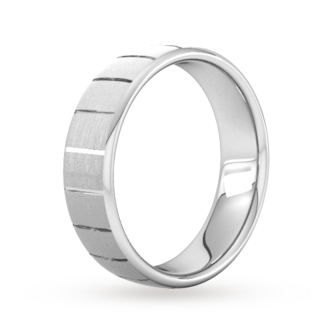 Goldsmiths 6mm Flat Court Heavy Vertical Lines Wedding Ring In 9 Carat White Gold
