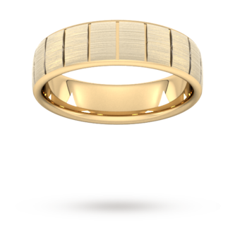 Goldsmiths 6mm Flat Court Heavy Vertical Lines Wedding Ring In 9 Carat Yellow Gold