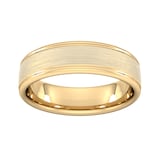 Goldsmiths 6mm Flat Court Heavy Matt Centre With Grooves Wedding Ring In 9 Carat Yellow Gold