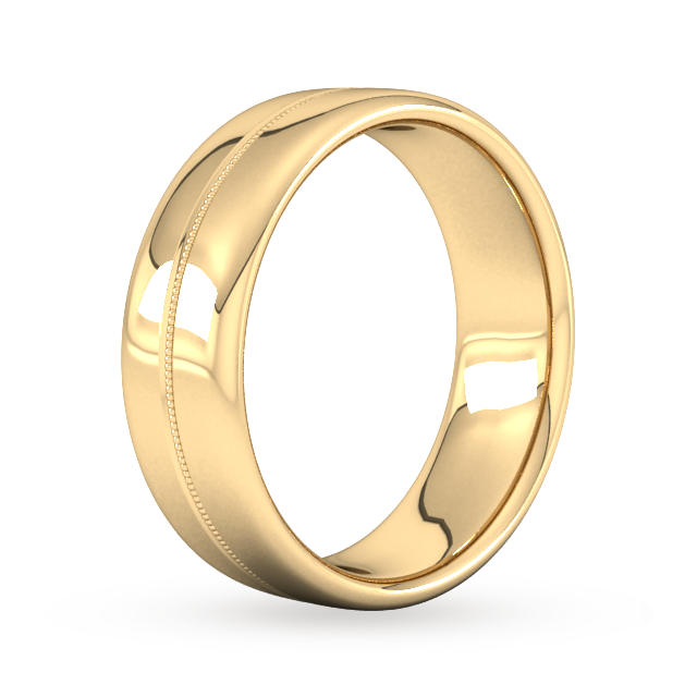Goldsmiths 7mm Flat Court Heavy Milgrain Centre Wedding Ring In 18 Carat Yellow Gold