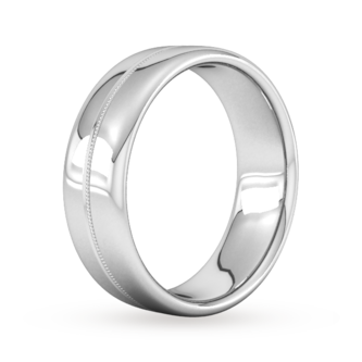Goldsmiths 7mm Flat Court Heavy Milgrain Centre Wedding Ring In 950 Palladium