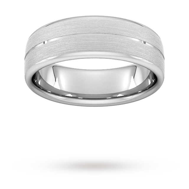 7mm Flat Court Heavy Centre Groove With Chamfered Edge Wedding Ring In 9 Carat White Gold - Ring Size S