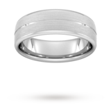 Goldsmiths 7mm Flat Court Heavy Centre Groove With Chamfered Edge Wedding Ring In 9 Carat White Gold
