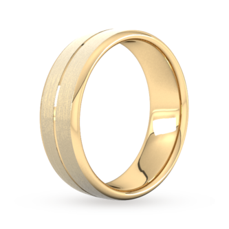 Goldsmiths 7mm Flat Court Heavy Centre Groove With Chamfered Edge Wedding Ring In 9 Carat Yellow Gold