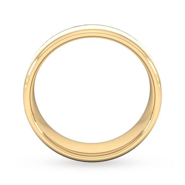 Goldsmiths 7mm Flat Court Heavy Centre Groove With Chamfered Edge Wedding Ring In 9 Carat Yellow Gold