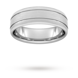 Goldsmiths 7mm Flat Court Heavy Matt Finish With Double Grooves Wedding Ring In 9 Carat White Gold