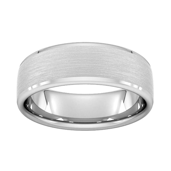 Goldsmiths 7mm Flat Court Heavy Polished Chamfered Edges With Matt Centre Wedding Ring In 9 Carat White Gold