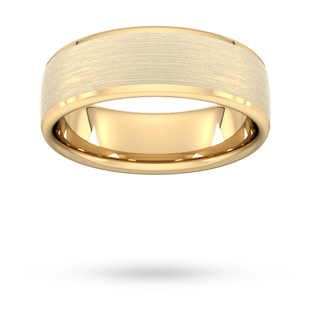 7mm Flat Court Heavy Polished Chamfered Edges With Matt Centre Wedding Ring In 18 Carat Yellow Gold - Ring Size O