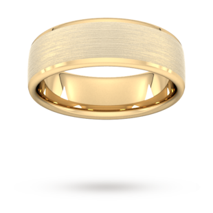 Best Luxury 
7mm Flat Court Heavy Polished Chamfered Edges With Matt Centre Wedding Ring In 18 Carat Yellow Gold