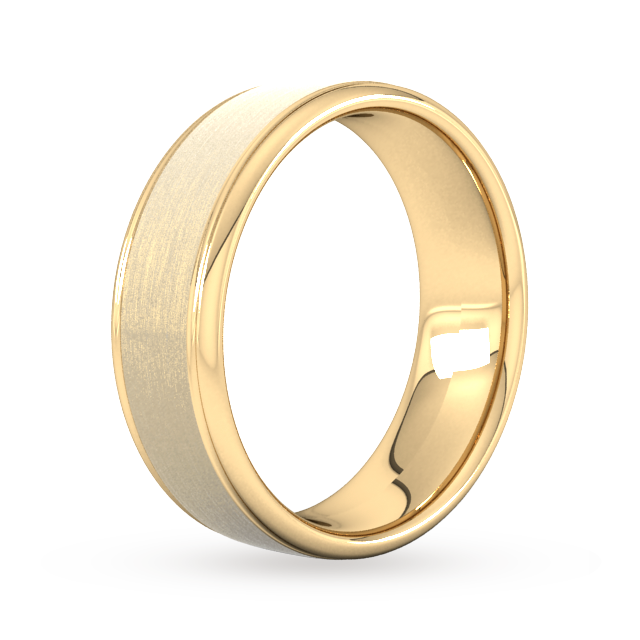 Goldsmiths 7mm Flat Court Heavy Matt Centre With Grooves Wedding Ring In 9 Carat Yellow Gold
