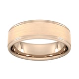 Goldsmiths 7mm Flat Court Heavy Matt Centre With Grooves Wedding Ring In 9 Carat Rose Gold