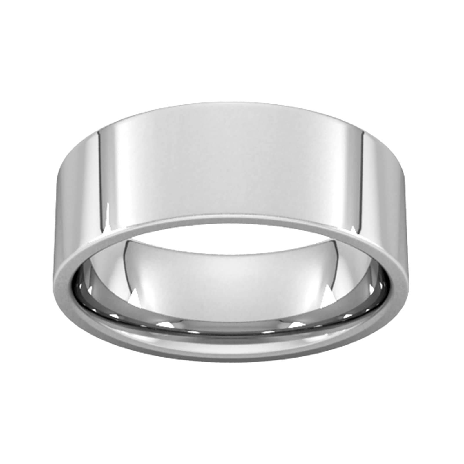 8mm Flat Court Heavy Wedding Ring In 9 Carat White Gold - Ring Size M