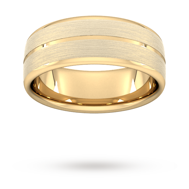 8mm Flat Court Heavy Centre Groove With Chamfered Edge Wedding Ring In 9 Carat Yellow Gold - Ring Size O