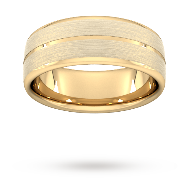 Goldsmiths 8mm Flat Court Heavy Centre Groove With Chamfered Edge Wedding Ring In 9 Carat Yellow Gold