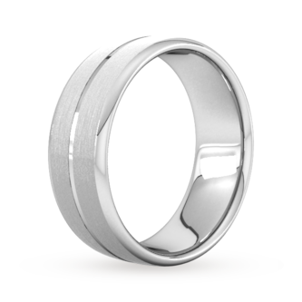 Goldsmiths 8mm Flat Court Heavy Centre Groove With Chamfered Edge Wedding Ring In 950 Palladium