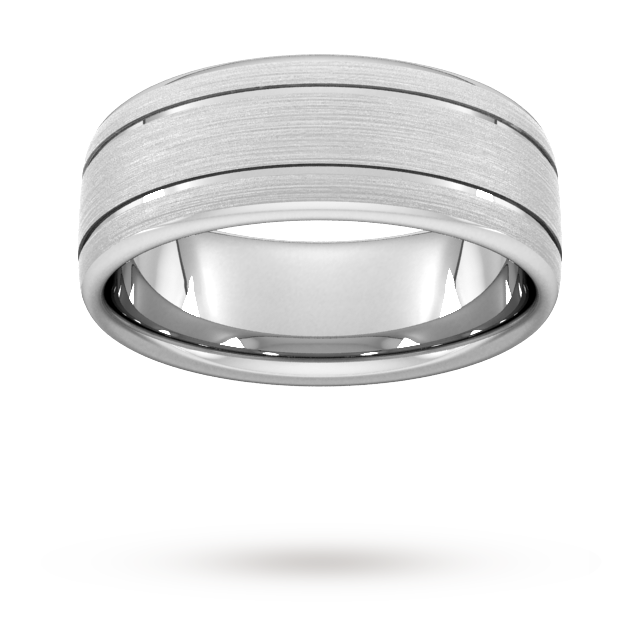 8mm Flat Court Heavy Matt Finish With Double Grooves Wedding Ring In 950 Palladium - Ring Size X