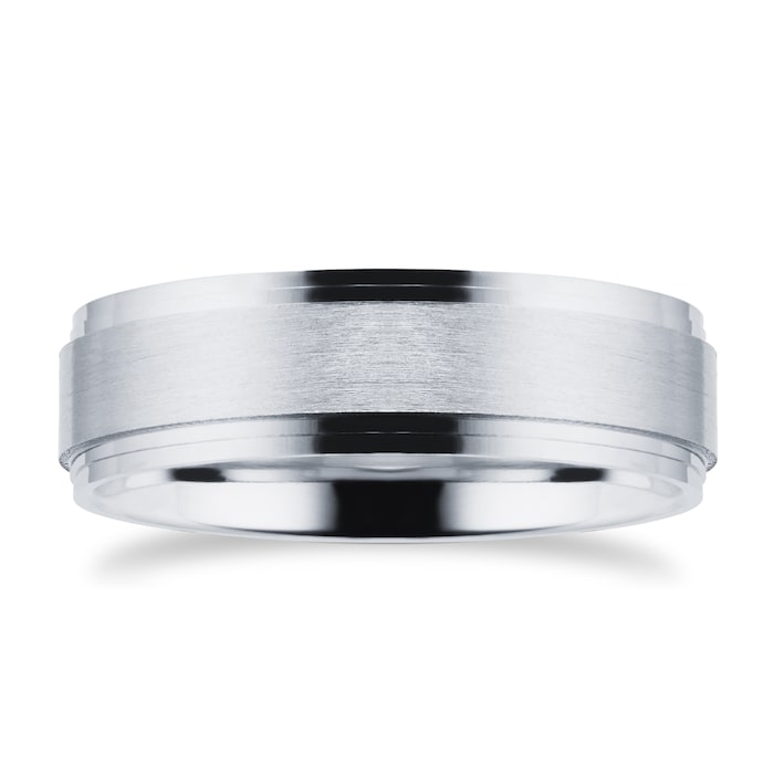 Goldsmiths Platinum 6mm Fancy Raised Edge Wedding Ring