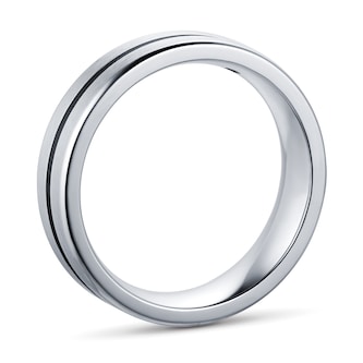 Goldsmiths 6mm Gents Titanium Wedding Ring With A Matte Finish And Engraved Line Goldsmiths 6mm Gents Titanium Wedding Ring With A Matte Finish And Engraved Line