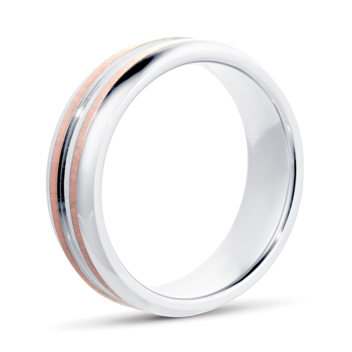 Goldsmiths 7mm Gents Titanium Wedding Ring With 9 Carat Rose Gold Lines - Ring Size P