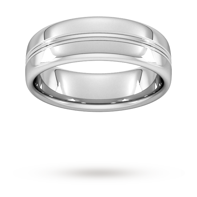 Goldsmiths 7mm Slight Court Heavy Grooved Polished Finish Wedding Ring In 950  Palladium