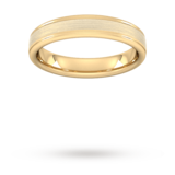 Goldsmiths 4mm Slight Court Standard Matt Centre With Grooves Wedding Ring In 9 Carat Yellow Gold