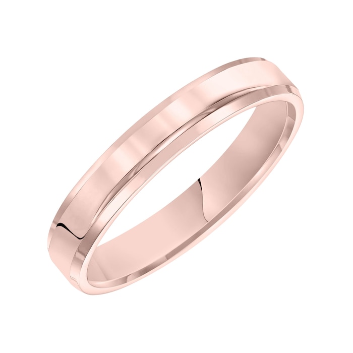 Mayors 18k Rose Gold 4mm Flat Beveled Edge Court Wedding Band - Ring Size 10