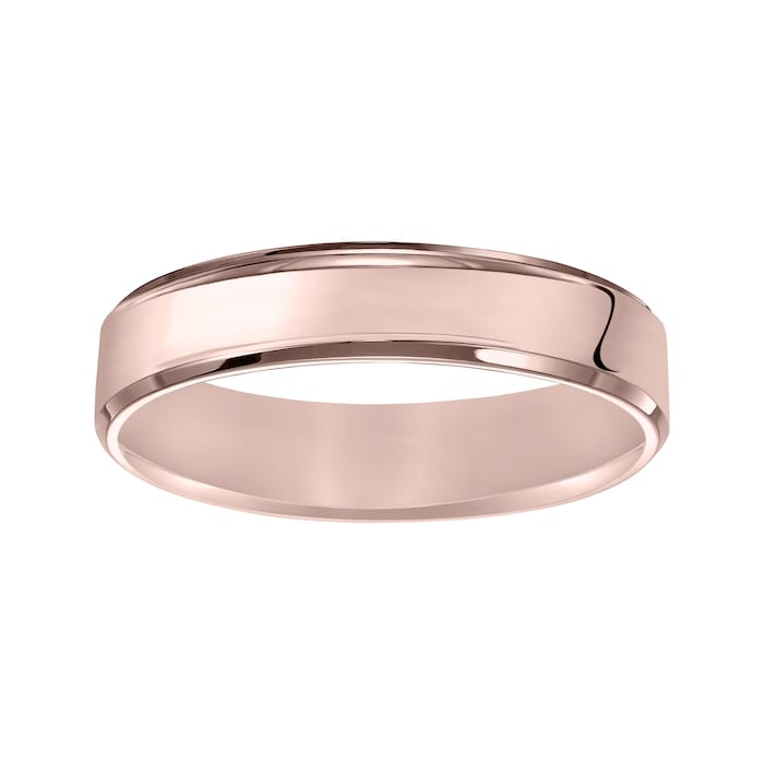 Mayors 18k Rose Gold 5mm Flat Beveled Edge Court Wedding Band - Ring Size 8