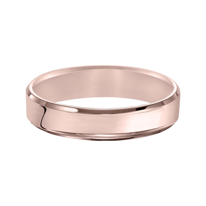 Mayors 18k Rose Gold 5mm Flat Beveled Edge Court Wedding Band - Ring Size 8