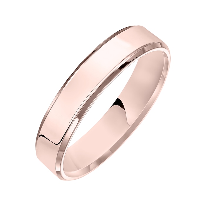 Mayors 18k Rose Gold 5mm Flat Beveled Edge Court Wedding Band - Ring Size 8