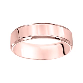 Mayors 18k Rose Gold 6mm Flat Beveled Edge Court Wedding Band