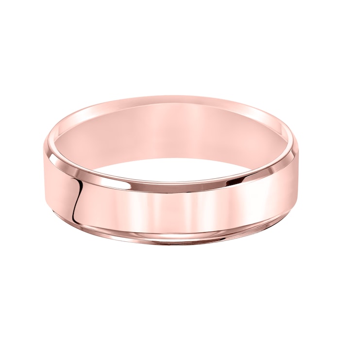 Mayors 18k Rose Gold 6mm Flat Beveled Edge Court Wedding Band - Ring Size 12