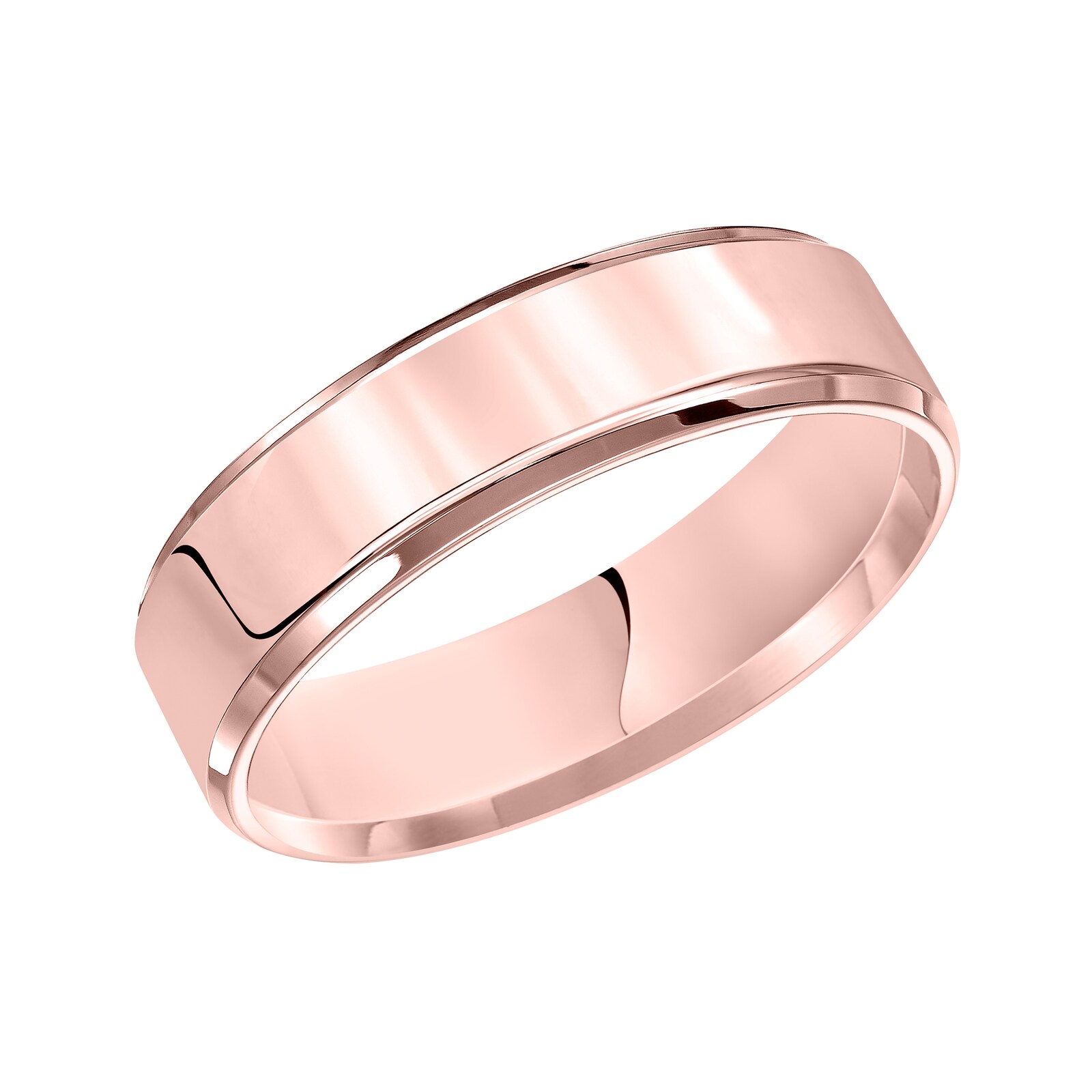 Mayors 18k Rose Gold 6mm Flat Beveled Edge Court Wedding Band - Ring Size 8.5