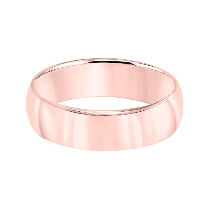 Mayors 18k Rose Gold 6mm Low Dome D Shape Wedding Band - Ring Size 8