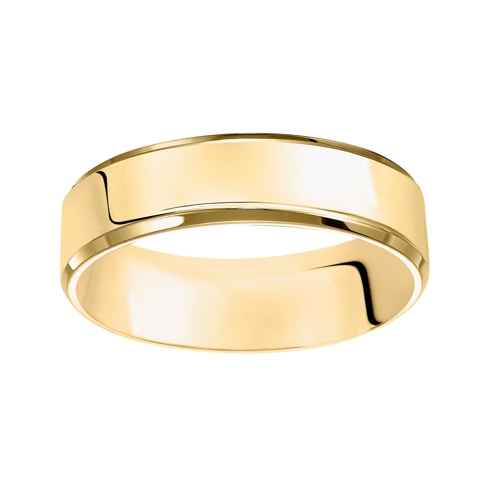 Mayors 18k Yellow Gold 6mm Flat Beveled Edge Court Wedding Band