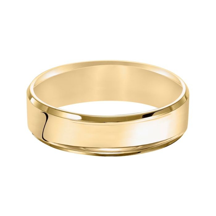 Mayors 18k Yellow Gold 6mm Flat Beveled Edge Court Wedding Band - Ring Size 10
