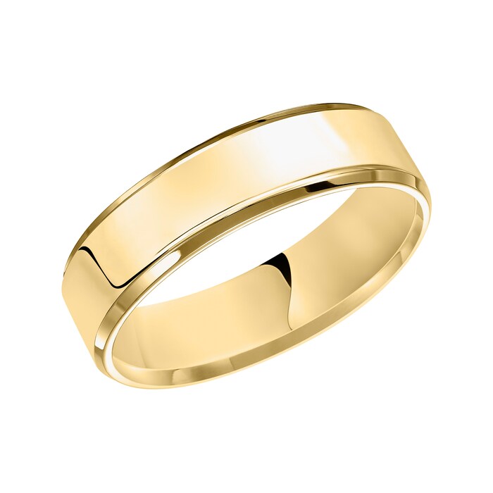 Mayors 18k Yellow Gold 6mm Flat Beveled Edge Court Wedding Band - Ring Size 10