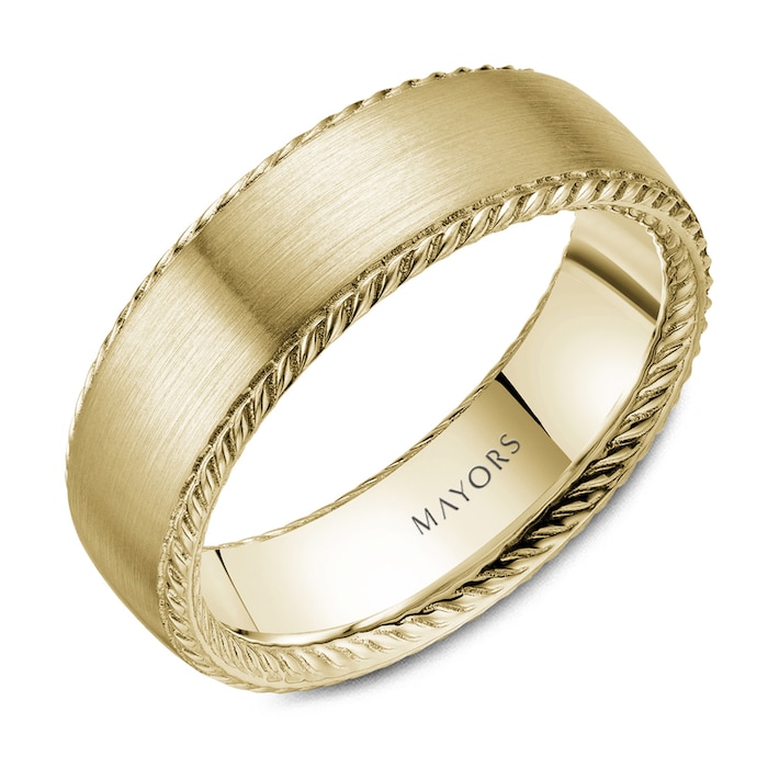 Mayors 18k Yellow Gold 7mm Carved Band - Size 10