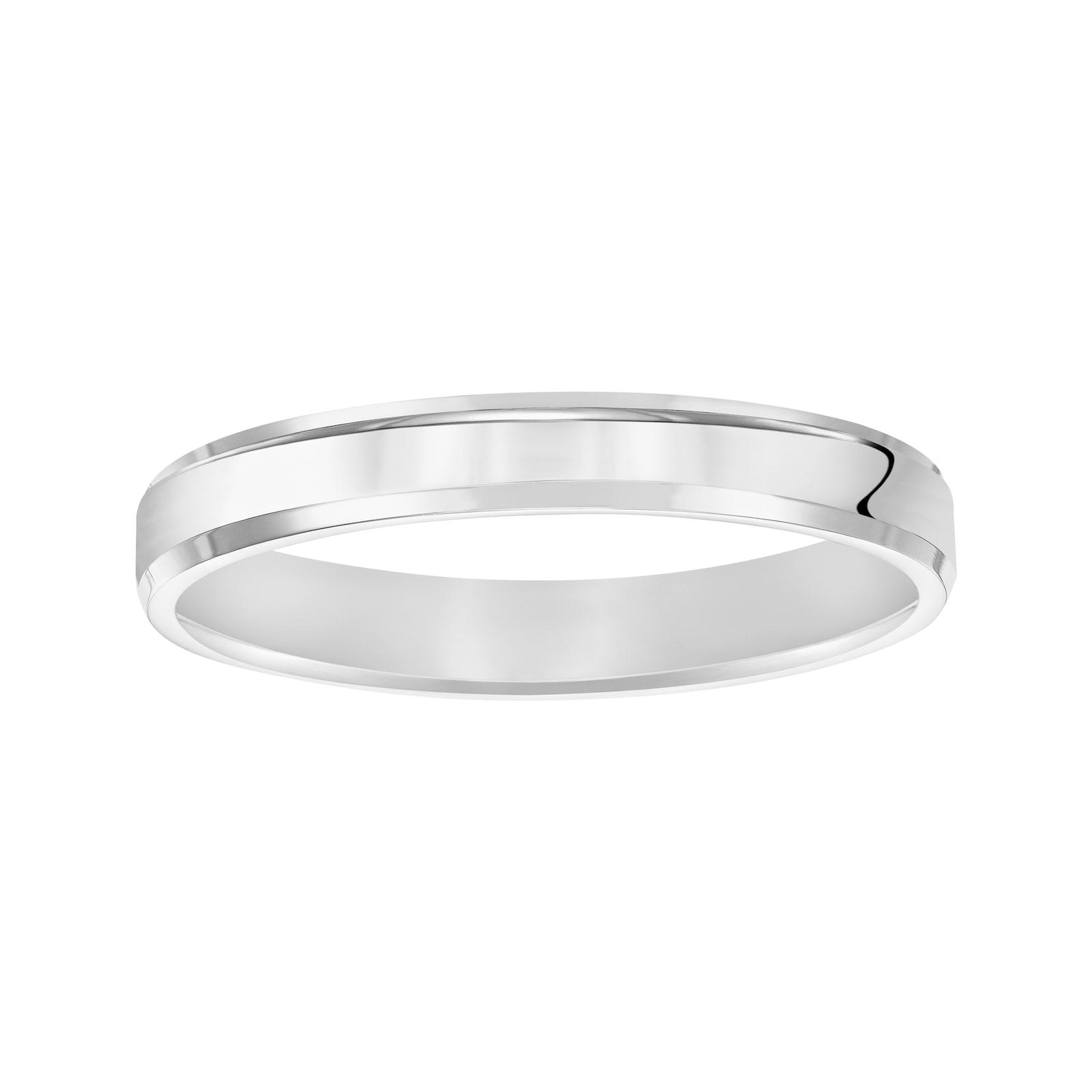 Mayors 18k White Gold 3mm Flat Beveled Edge Court Wedding Band - Ring Size 5