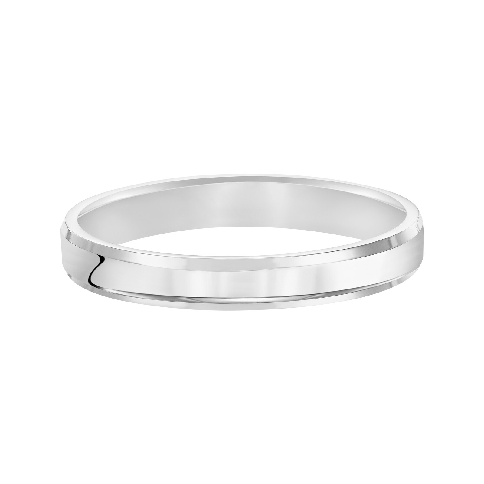 Mayors 18k White Gold 3mm Flat Beveled Edge Court Wedding Band - Ring Size 5