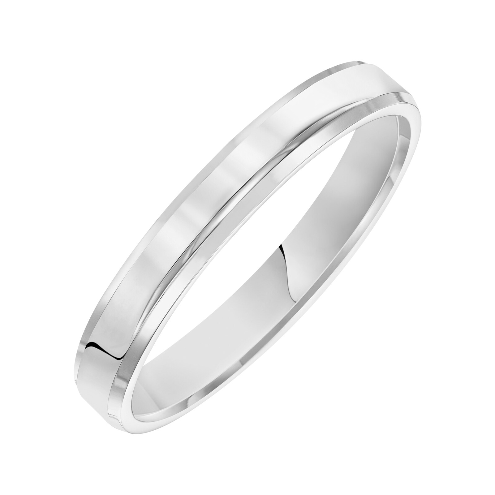Mayors 18k White Gold 3mm Flat Beveled Edge Court Wedding Band - Ring Size 5