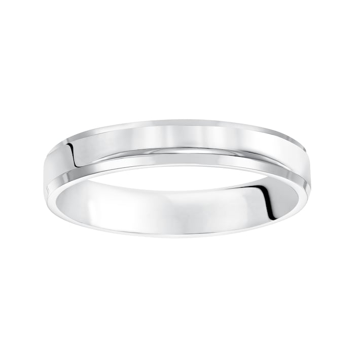 Mayors 18k White Gold 4mm Flat Beveled Edge Court Wedding Band - Ring Size 11
