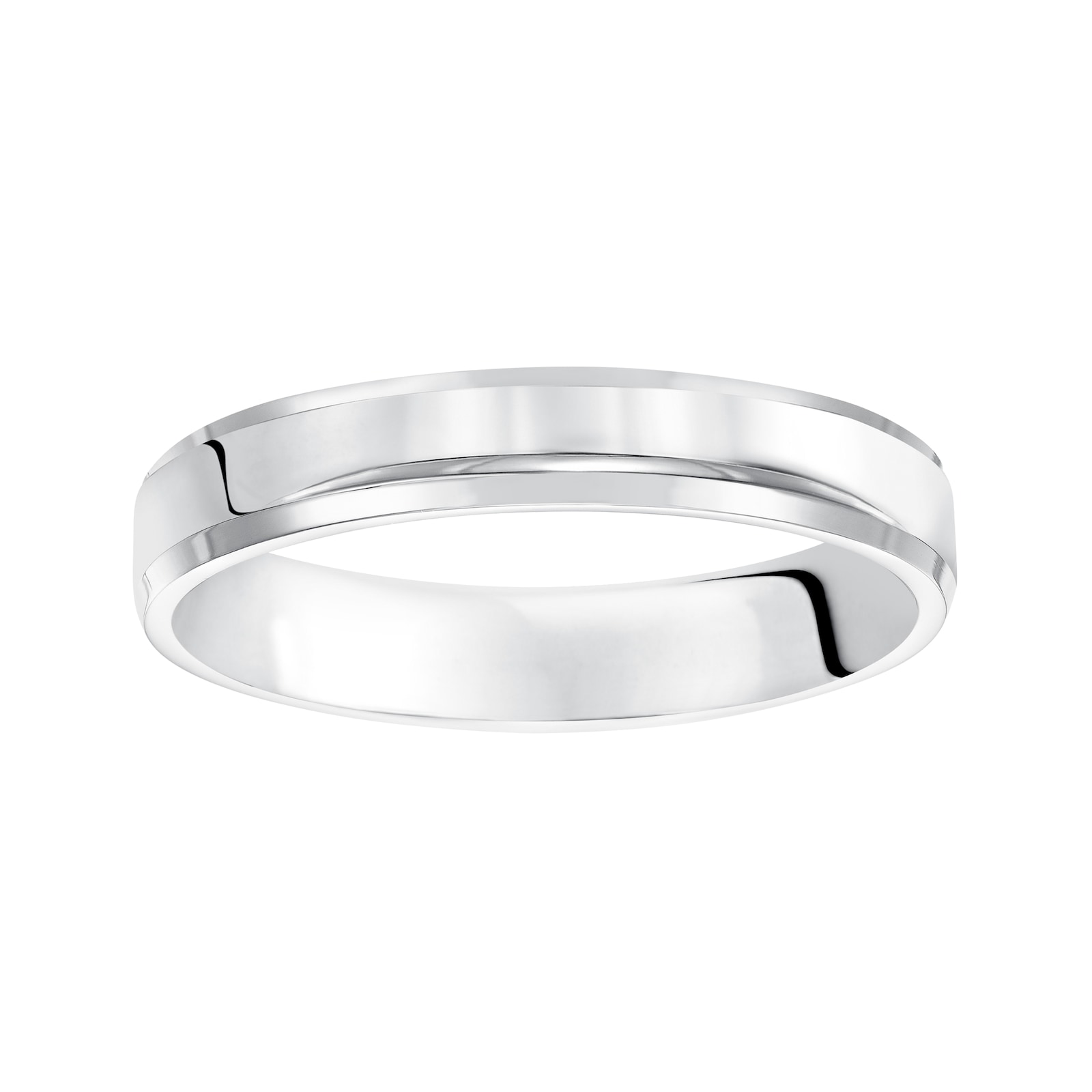 Mayors 18k White Gold 4mm Flat Beveled Edge Court Wedding Band