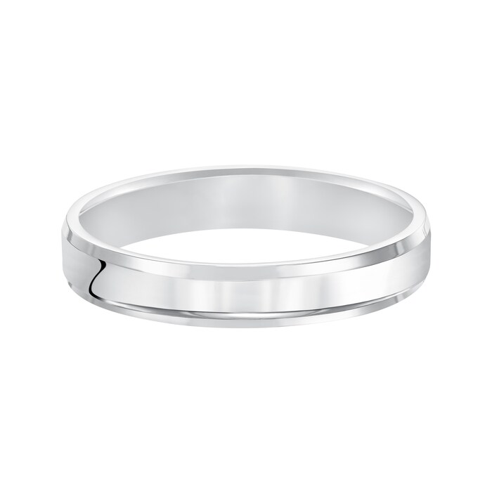 Mayors 18k White Gold 4mm Flat Beveled Edge Court Wedding Band - Ring Size 11
