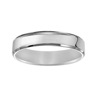 Mayors 18k White Gold 5mm Flat Beveled Edge Court Wedding Band