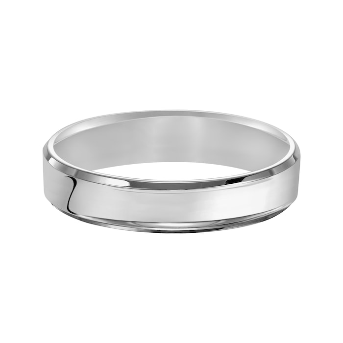 Mayors 18k White Gold 5mm Flat Beveled Edge Court Wedding Band - Ring Size 8