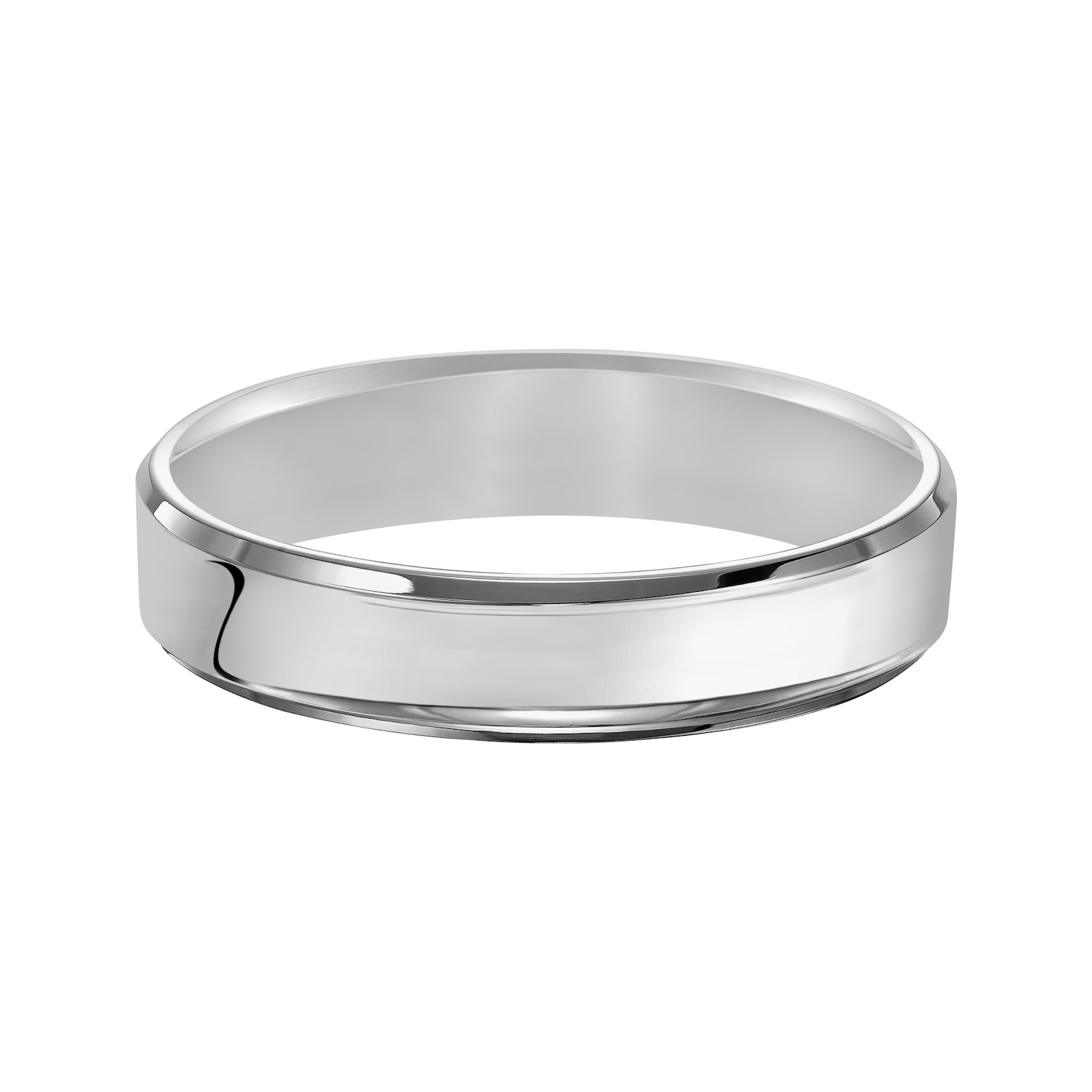 Mayors 18k White Gold 5mm Flat Beveled Edge Court Wedding Band - Ring Size 8.5