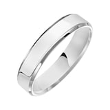 Mayors 18k White Gold 5mm Flat Beveled Edge Court Wedding Band - Ring Size 8