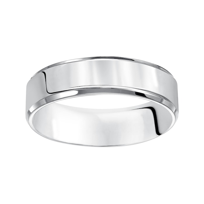 Mayors 18k White Gold 6mm Flat Beveled Edge Court Wedding Band - Ring Size 8